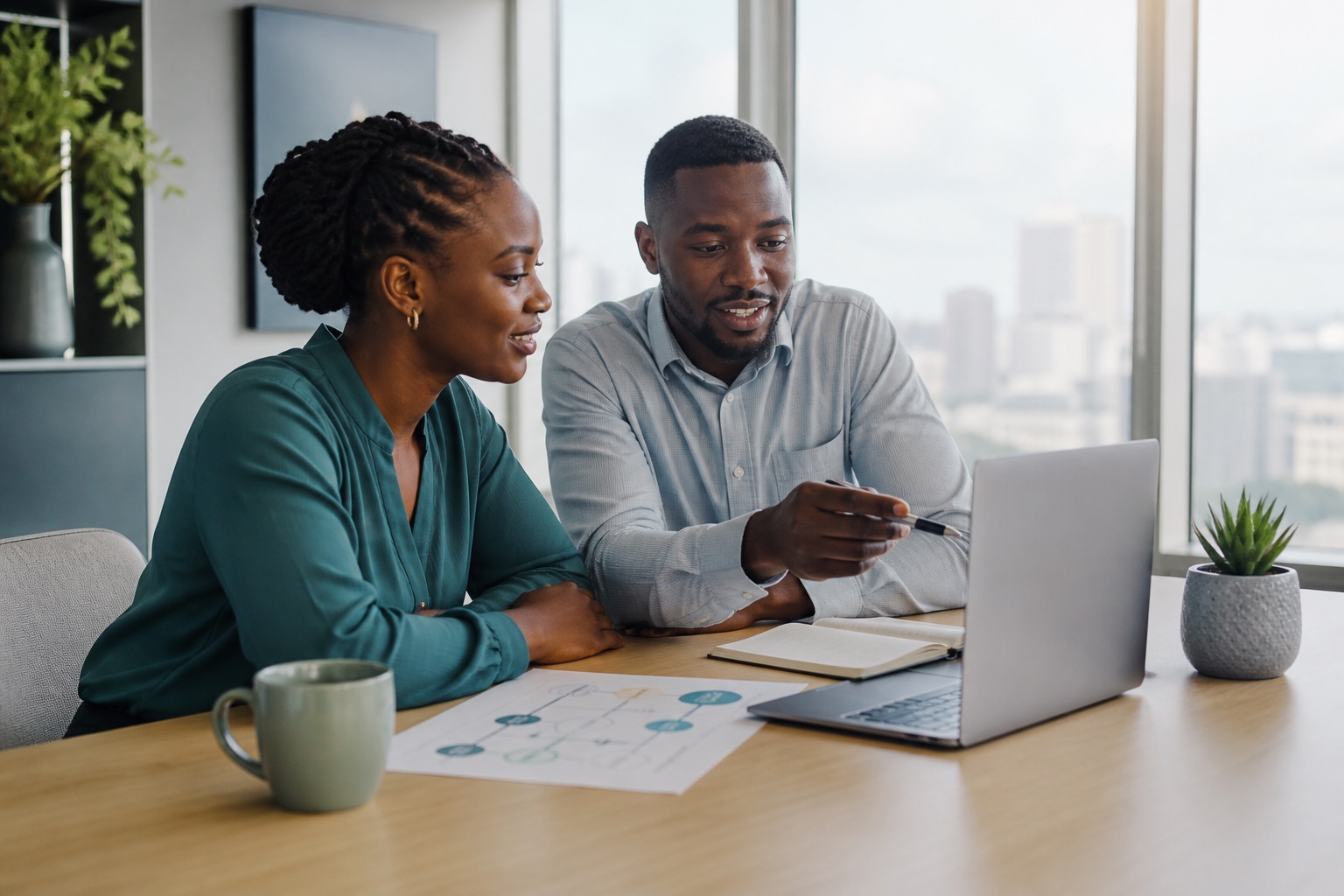 Technology consultant and client reviewing a digital roadmap