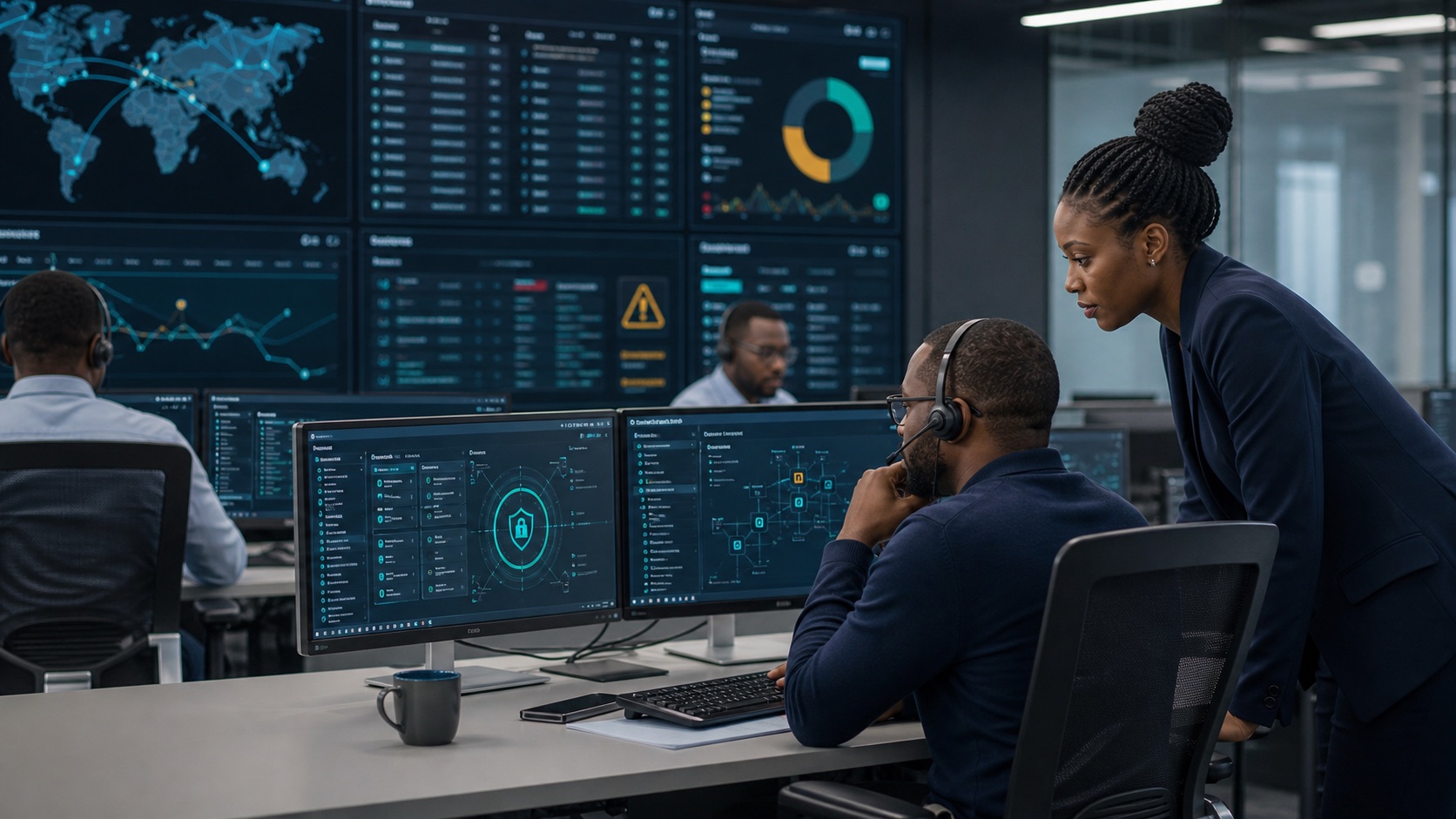 Cybersecurity operations team monitoring enterprise systems