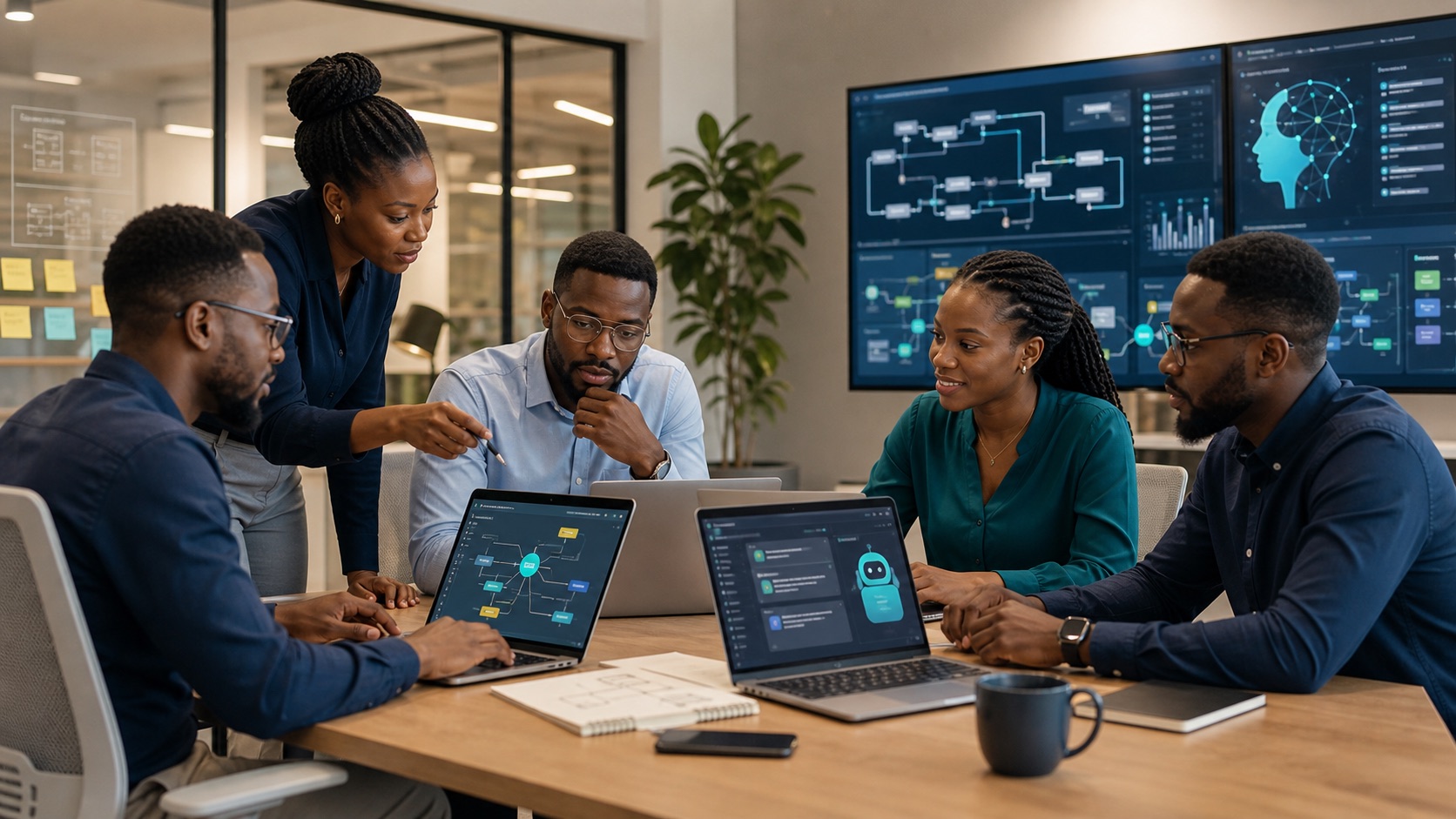 Software engineering team reviewing automation and AI workflows